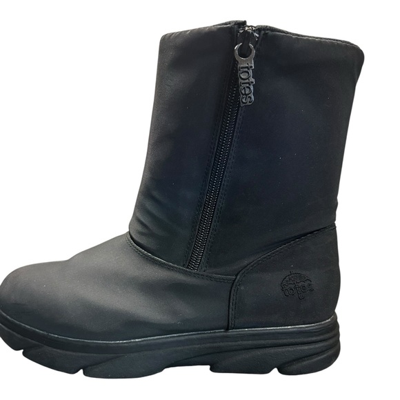 TOTES Waterproof Black Mid Boots — Size 8 Black Winter Boots with Side Zipper - Picture 5 of 11